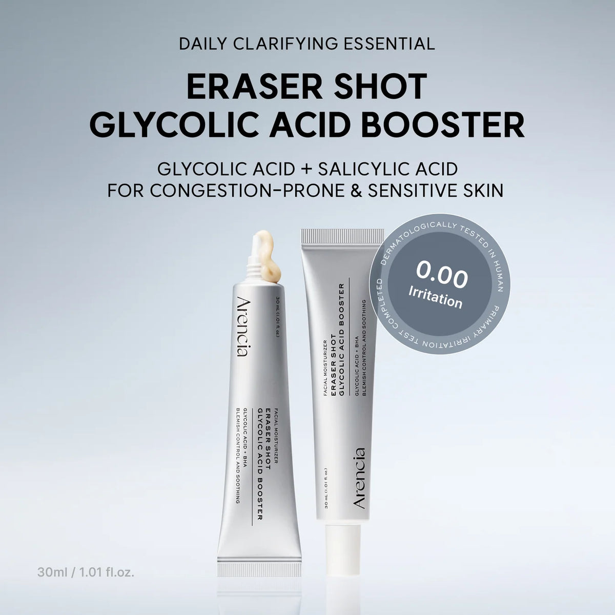 Arencia Eraser Shot Glycolic Acid Booster, Daily Clarifying Multi-Acid Formula for Smoother, Clear-Looking Skin, 1.01 fl. oz.
