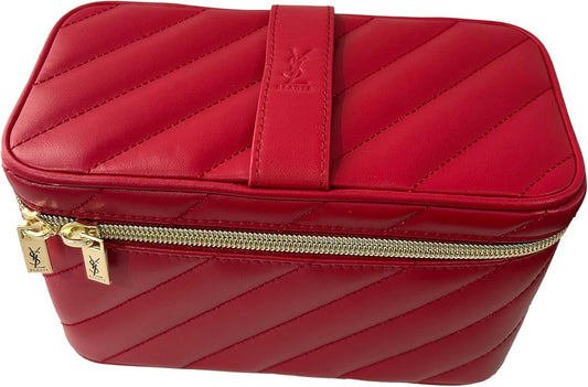 Ysl Cosmetic Red Quilted Vanity Pouch Makeup Bag Ysl Quilt Fragrance Train Case Bag