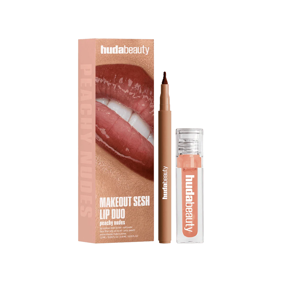 Huda Beauty Makeout Sesh Lip Duo - Peachy Nudes