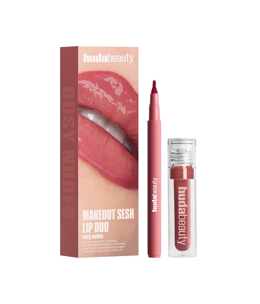 Huda Beauty Makeout Sesh Lip Duo - Rosy Nudes
