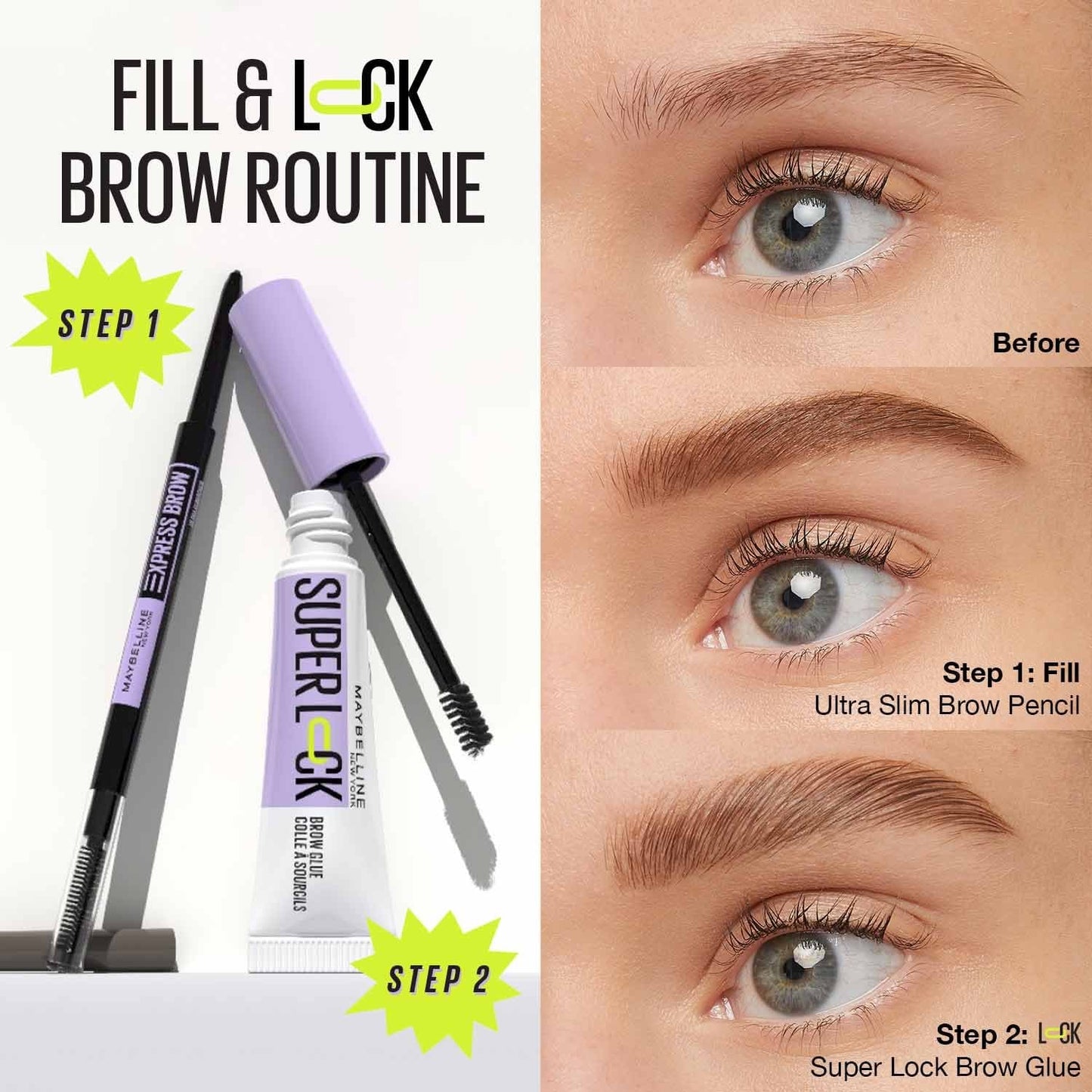 Maybelline Super Lock™ Brow Glue Clear & Tinted Eyebrow Gel